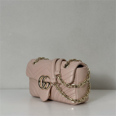Gu.cci GG Marmont Small shoulder bag matelassé chevron lambskin leather Lt Gold toned hardware Soft Pink 837280