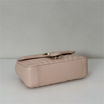 Gu.cci GG Marmont Small shoulder bag matelassé chevron lambskin leather Lt Gold toned hardware Soft Pink 837280