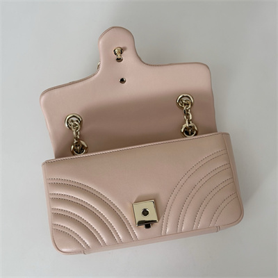 Gu.cci GG Marmont Small shoulder bag matelassé chevron lambskin leather Lt Gold toned hardware Soft Pink 837280
