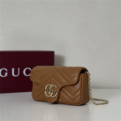 Gu.cci GG Marmont Mini shoulder bag matelassé chevron lambskin leather Lt Gold toned hardware Brown 841290