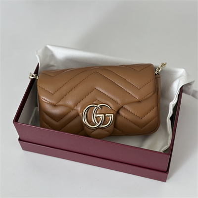 Gu.cci GG Marmont Mini shoulder bag matelassé chevron lambskin leather Lt Gold toned hardware Brown 841290