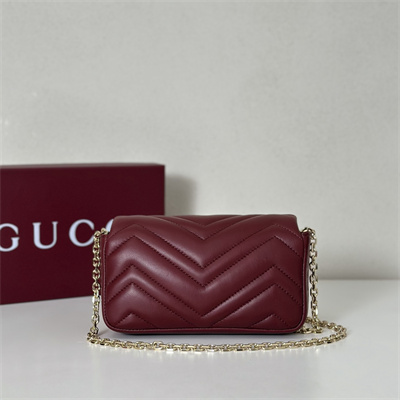 Gu.cci GG Marmont Mini shoulder bag matelassé chevron lambskin leather Lt Gold toned hardware Rosso Ancora red 841290