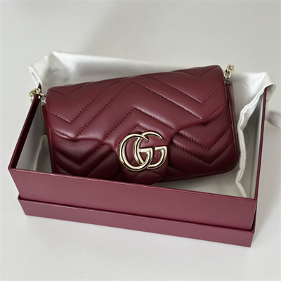 Gu.cci GG Marmont Mini shoulder bag matelassé chevron lambskin leather Lt Gold toned hardware Rosso Ancora red 841290