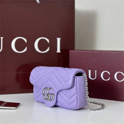 Gu.cci GG Marmont Mini shoulder bag matelassé chevron lambskin leather Silver toned hardware Lilac 841290