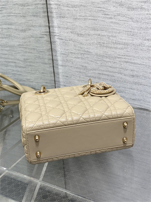 CD Small Lady Di.or My ABCDior Bag Cannage Lambskin Gold Tone Metal With Pearl Charm Beige