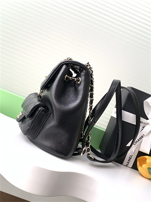 Cha.nel Duma Backpack Grained Calfskin Gold Tone Metal Black AS3860