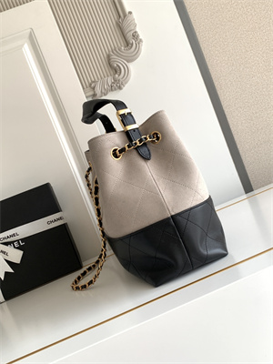 Chanel Small Shopping Bag Suede Calfskin, Shiny Lambskin & Gold-Tone Metal Grey & Black AS5634