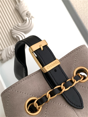 Chanel Small Shopping Bag Suede Calfskin, Shiny Lambskin & Gold-Tone Metal Grey & Black AS5634