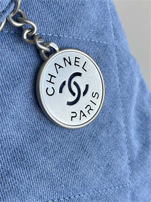 Cha.nel 22 Small Handbag Denim Blue Silver Tone Metal AS3260