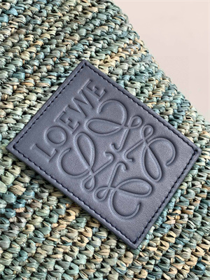 Loewe Slit Mini Tote Bag In Raffia &Calfskin Blue