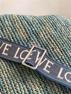 Loewe Slit Mini Tote Bag In Raffia &Calfskin Blue