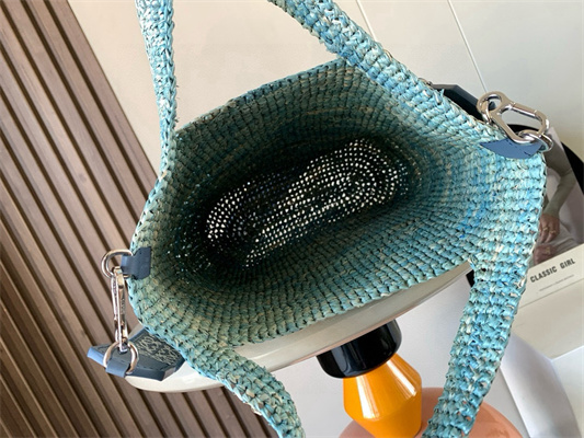 Loewe Slit Mini Tote Bag In Raffia &Calfskin Blue