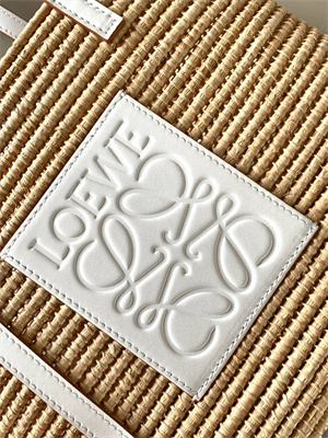 Loewe Small Square basket in Raffia&Calfskin Nature/White