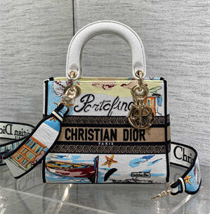 CD Medium Lady D-Lite Bag  Embroidery White