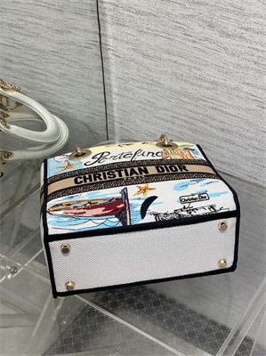 CD Medium Lady D-Lite Bag  Embroidery White