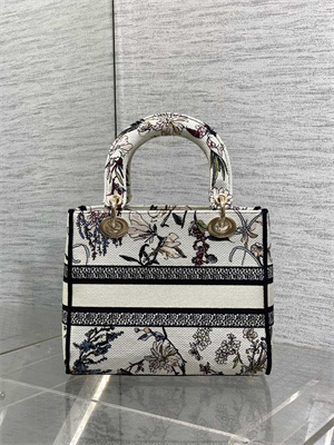 CD Medium Lady D-Lite Bag  Embroidery White