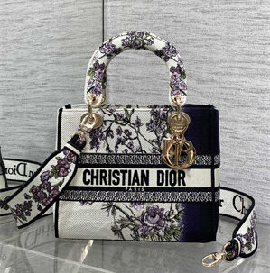 CD Medium Lady D-Lite Bag  Embroidery White Multicolors