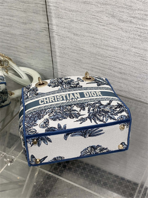 CD Medium Lady D-Lite Bag  Embroidery White &Blue