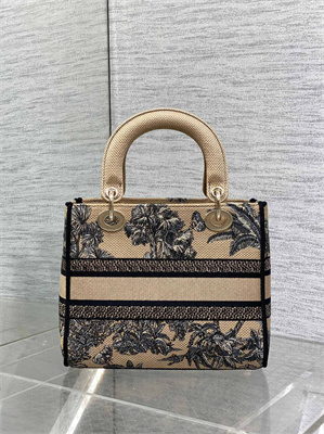 CD Medium Lady D-Lite Bag  Embroidery Beige