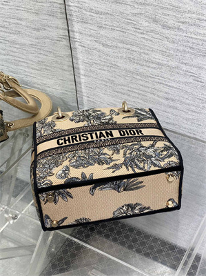 CD Medium Lady D-Lite Bag  Embroidery Beige