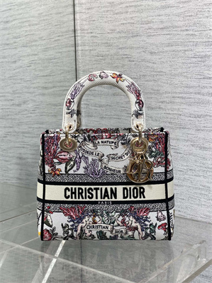 CD Medium Lady D-Lite Bag  Embroidery White
