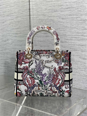 CD Medium Lady D-Lite Bag  Embroidery White