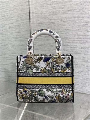 CD Medium Lady D-Lite Bag  Embroidery White