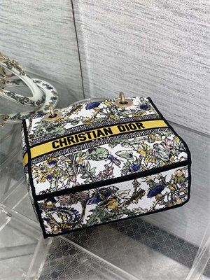 CD Medium Lady D-Lite Bag  Embroidery White