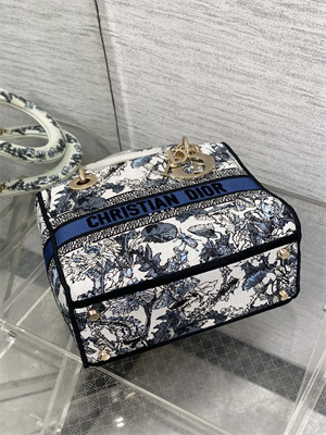 CD Medium Lady D-Lite Bag  Embroidery White&Blue