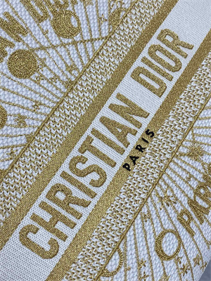 CD Medium Lady D-Lite Bag  Embroidery White &Gold