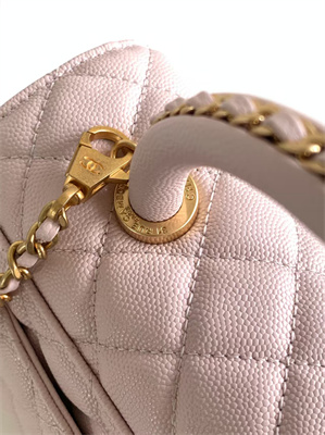 Cha.nel Small Coco Handle Bag Grained Calfskin Aged Gold Metal Pink A92990