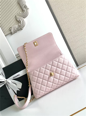 Cha.nel Small Coco Handle Bag Grained Calfskin Aged Gold Metal Pink A92990