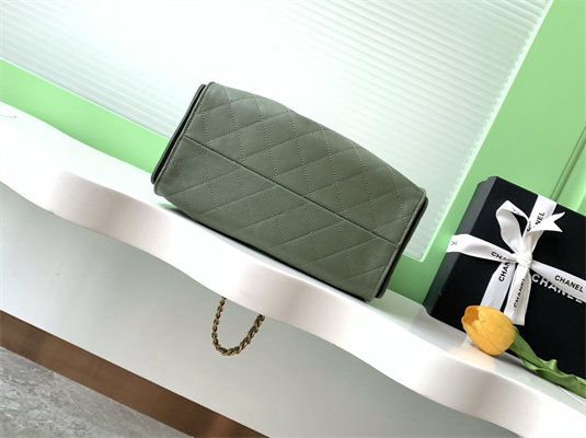 Chanel 25 Small Handbag Grained Calfskin Gold Tone Metal Green AS5293