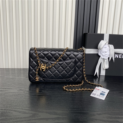 Chanel Small Flap Bag Lambskin Gold Tone Metal Black AS5756