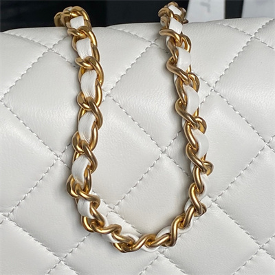Chanel Small Flap Bag Lambskin Gold Tone Metal White AS5756