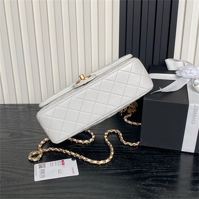 Chanel Small Flap Bag Lambskin Gold Tone Metal White AS5756