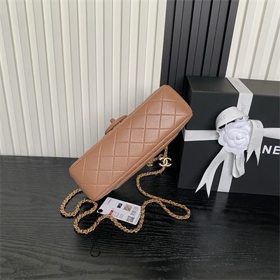 Chanel Small Flap Bag Lambskin Gold Tone Metal Brown AS5756