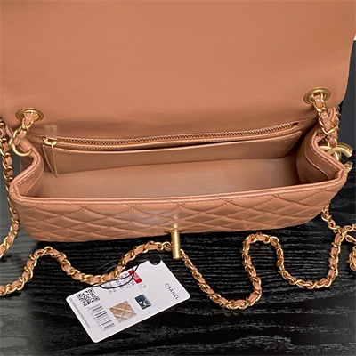 Chanel Small Flap Bag Lambskin Gold Tone Metal Brown AS5756