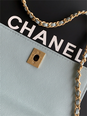 Cha.nel Small Coco Handle Bag Grained Calfskin Aged Gold Metal Blue A92990