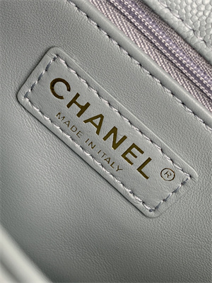 Cha.nel Small Coco Handle Bag Grained Calfskin Aged Gold Metal Blue A92990