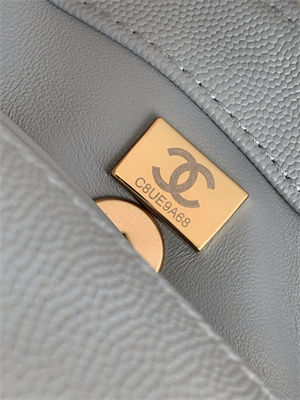 Cha.nel Small Coco Handle Bag Grained Calfskin Aged Gold Metal Blue A92990