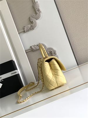 Cha.nel Small Coco Handle Bag Grained Calfskin Aged Gold Metal Yellow A92990