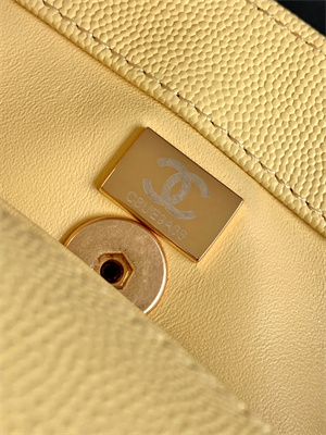 Cha.nel Small Coco Handle Bag Grained Calfskin Aged Gold Metal Yellow A92990