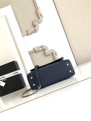 Cha.nel Small Coco Handle Bag Grained Calfskin Aged Gold Metal Navy A92990