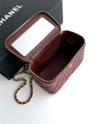 Chanel Vanity with chain Grained Calfskin& Gold-Tone Metal Burgundy AP4799