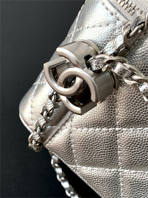 Chanel Vanity Case Grained Calfskin& Silver-Tone Metal Silver AP3940