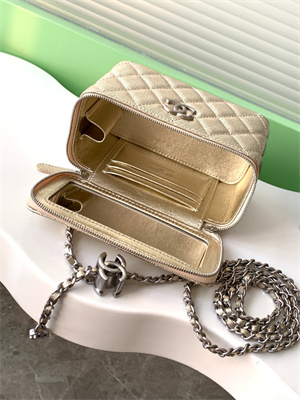 Chanel Vanity Case Grained Calfskin& Silver-Tone Metal Gold AP3940