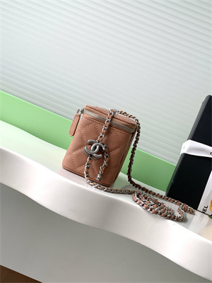 Chanel Vanity Case Grained Calfskin& Silver-Tone Metal Brown AP3940