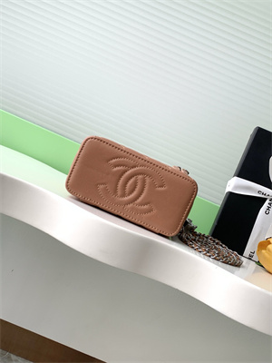 Chanel Vanity Case Grained Calfskin& Silver-Tone Metal Brown AP3940