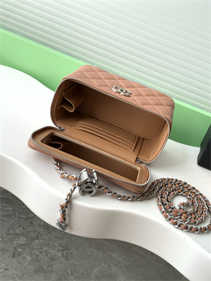 Chanel Vanity Case Grained Calfskin& Silver-Tone Metal Brown AP3940